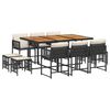 vidaXL 11-tlg. Garten-Essgruppe mit Kissen Schwarz Poly Rattan