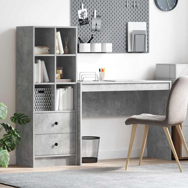 vidaXL Schreibtisch mit Schubladen 2 pcs Beton Grau