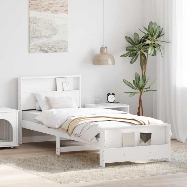 vidaXL Bettrahmen mit Kopfteil Wei&szlig; 90 x 200 cm Holzwerkstoff