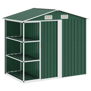 vidaXL Gartenhaus mit Regal Gr&uuml;n 205x130x183 cm Eisen