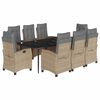 vidaXL 9-tlg. Garten-Essgruppe mit Kissen Beigemischung Poly Rattan