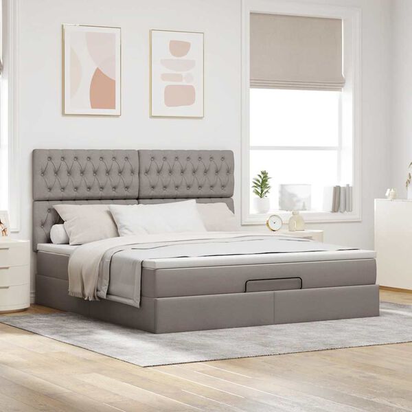vidaXL Ottoman-Bett mit Matratze Taupe 160x200 cm Stoff