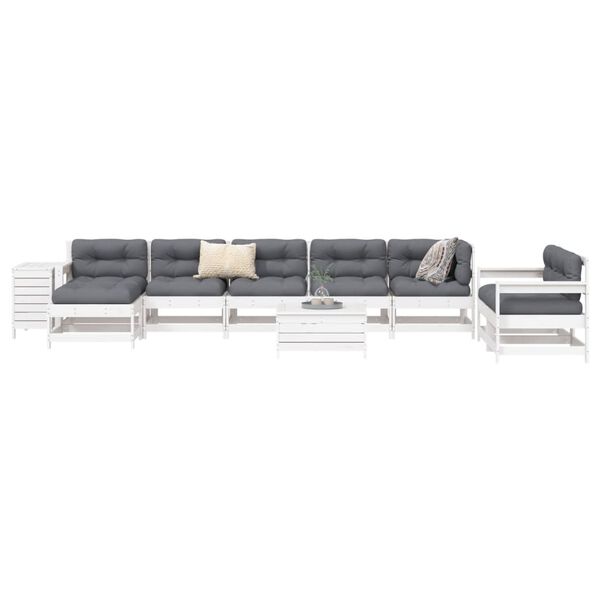 vidaXL 10-tlg. Garten-Sofagarnitur Wei&szlig; Massivholz Kiefer