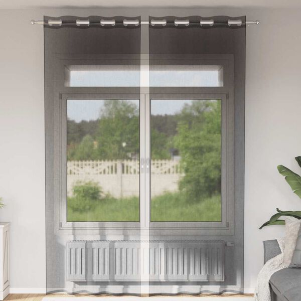vidaXL Voile Vorh&auml;nge mit &Ouml;sen 2 Stk. Schwarz 140x300 cm