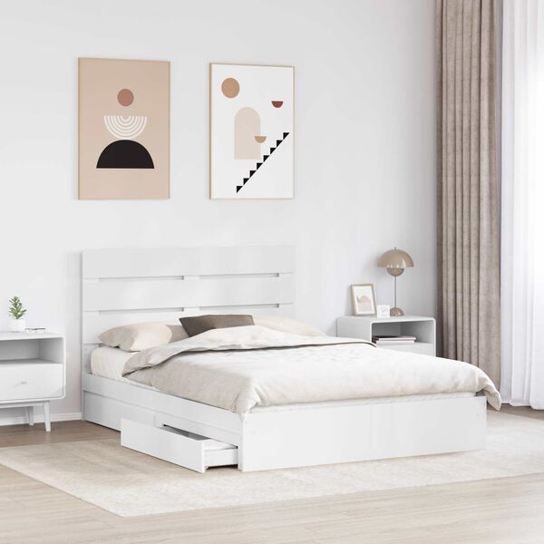 vidaXL Aufbewahrungsbett mit Kopfteil Wei&szlig; 150 x 200 cm Holzwerkstoff