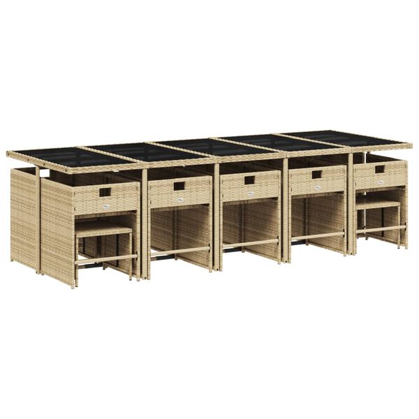 vidaXL 15-tlg. Garten-Essgruppe mit Kissen Beigemischung Poly Rattan
