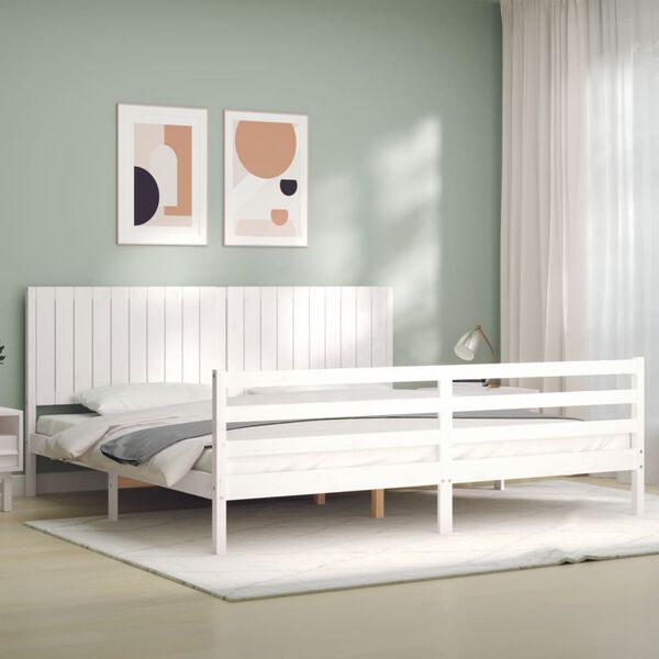 vidaXL Massivholzbett mit Kopfteil Wei&szlig; 200x200 cm
