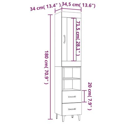 vidaXL Highboard Weiß 34,5x34x180 cm Holzwerkstoff