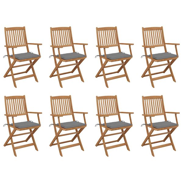 vidaXL Klappbare Gartenst&uuml;hle mit Kissen 8 Stk. Massivholz Akazie