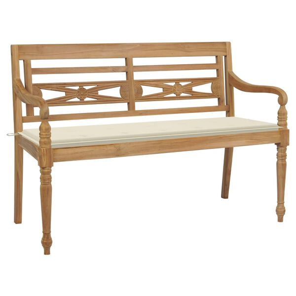 vidaXL Batavia-Gartenbank mit Cremewei&szlig;er Auflage 150 cm Teak Massiv