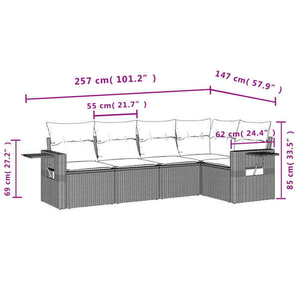 vidaXL 5-tlg. Garten-Sofagarnitur mit Kissen Beige Poly Rattan