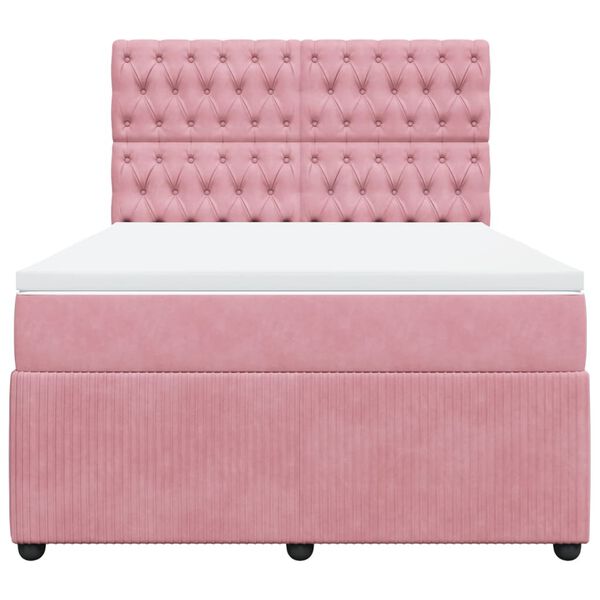 vidaXL Boxspringbett mit Matratze Rosa 160x200 cm Samt