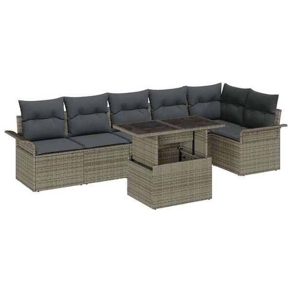 vidaXL Gartensofa-set mit Kissen 7 pcs Grau Poly-Rattan