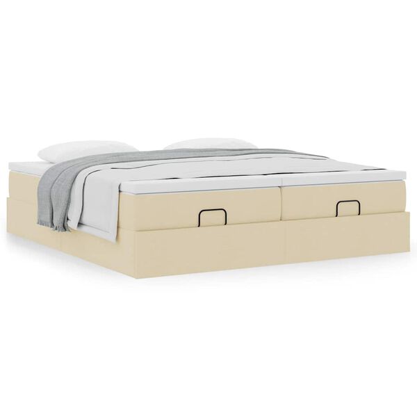 vidaXL Ottoman-Bett mit Matratzen Creme 180x200 cm Stoff