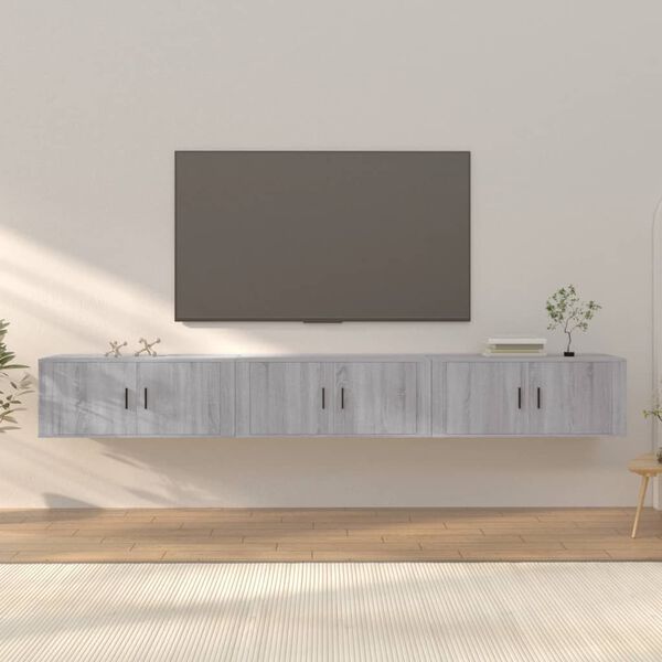 vidaXL TV-Wandschr&auml;nke 3 Stk. Grau Sonoma 100x34,5x40 cm