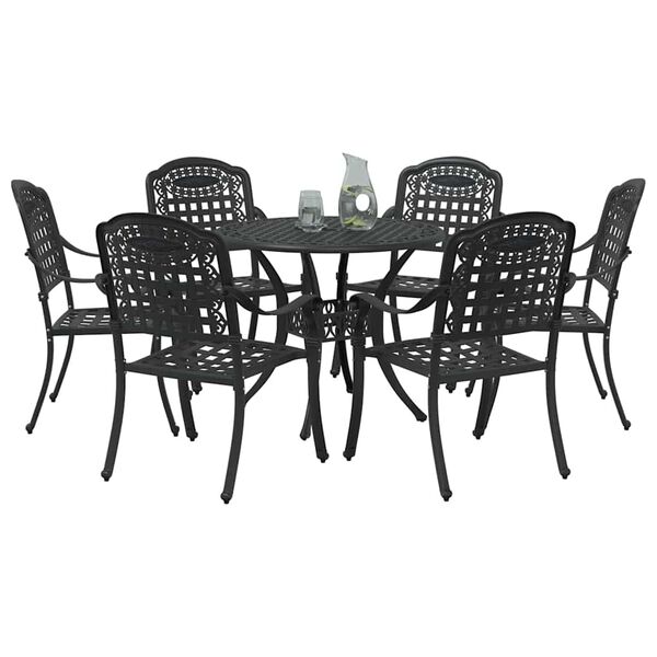 vidaXL Garten Essgruppe 7 pcs Schwarz 90 x 90 x 75 cm Gussaluminium