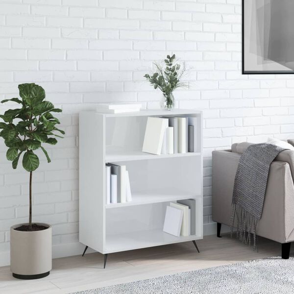 vidaXL B&uuml;cherregal Hochglanz-Wei&szlig; 69,5x32,5x90 cm Holzwerkstoff