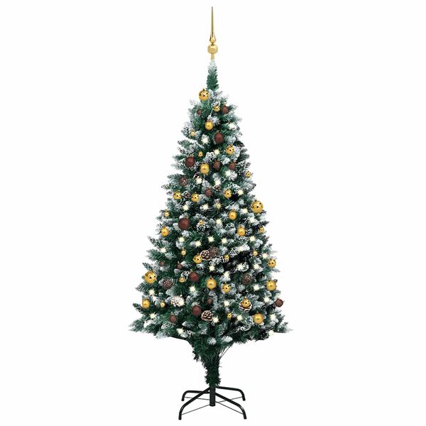 vidaXL K&uuml;nstlicher Weihnachtsbaum mit Beleuchtung Kugeln Zapfen 180 cm