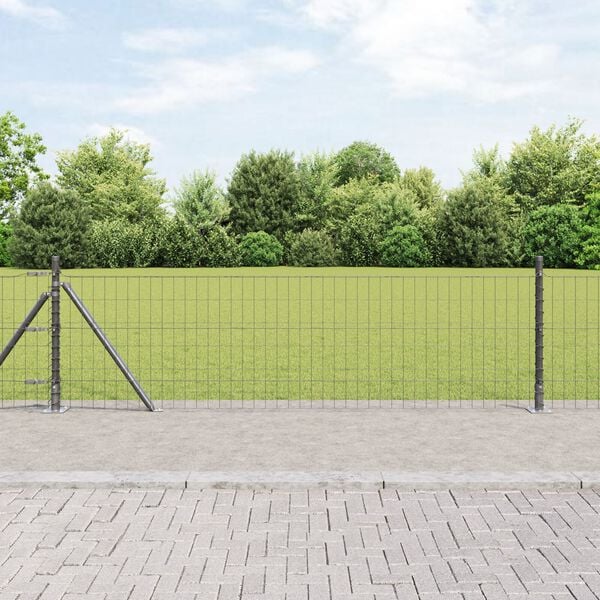vidaXL Zaun mit Pfosten Grau 0,4 x 25 m Stahl und PVC