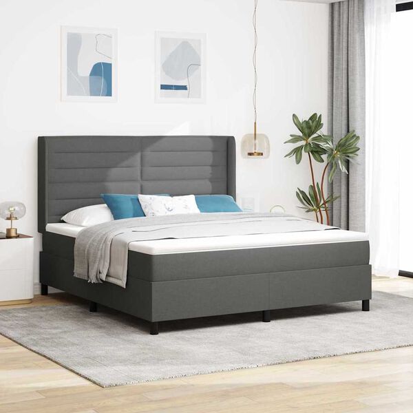 vidaXL LED Boxspringbett mit Matratze Dunkelgrau 180 x 200 cm Stoff