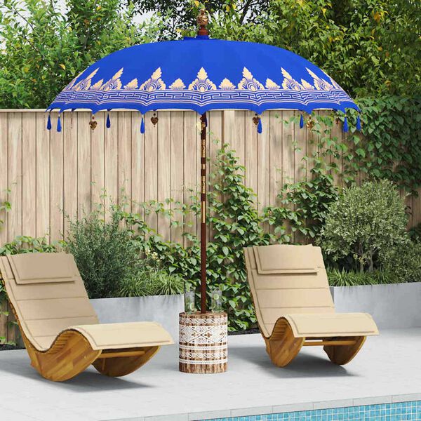 vidaXL Balinesischer Sonnenschirm mit Sockel Blau 215 x 215 x 260 cm
