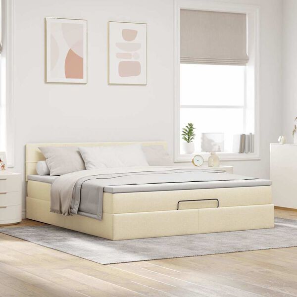 vidaXL Ottomane Bett mit Matratze & LEDs Creme 180x200 cm Stoff