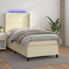 vidaXL Boxspringbett mit Matratze & LED Creme 90x190 cm Kunstleder