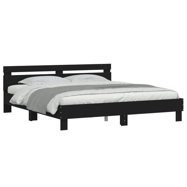 vidaXL Bettgestell mit Kopfteil und LED-Beleuchtung Schwarz 200x200 cm