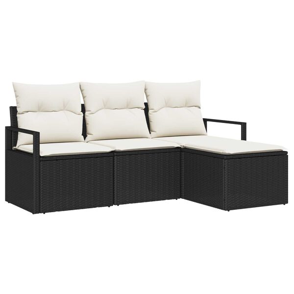 vidaXL Sofa Set mit Kissen 4 pcs Schwarz Poly Rattan