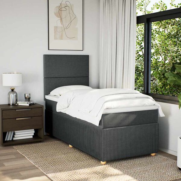 vidaXL Boxspringbett mit Matratze Dunkelgrau 90x200 cm Stoff