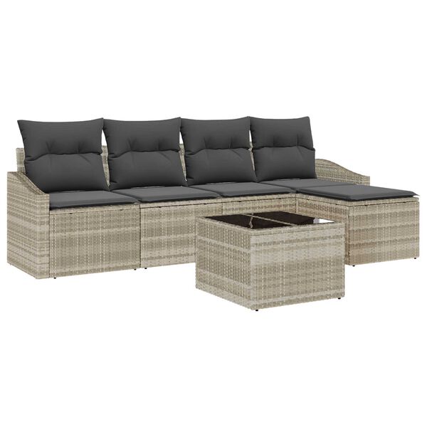 vidaXL Sofa Set mit Kissen mit Speicher 6 pcs Hellgrau Poly-Rattan