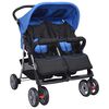 vidaXL Zwillingskinderwagen Stahl Blau und Schwarz