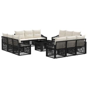 vidaXL Gartensofa-set 13 stk. Schwarz und Cremewei&szlig; Poly-Rattan