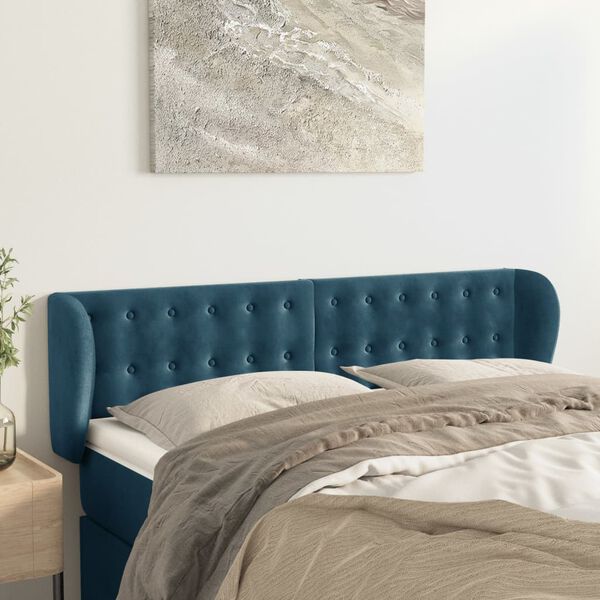 vidaXL Kopfteil mit Ohren Dunkelblau 147x23x78/88 cm Samt