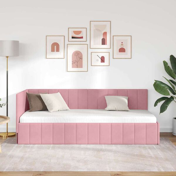 vidaXL Eckbettgestell mit Kopfteil Rosa 80 cm x 200 cm Samt