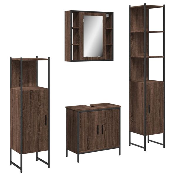 vidaXL 4-tlg. Badm&ouml;bel-Set Braun Eichen-Optik Holzwerkstoff