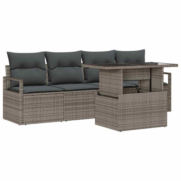 vidaXL Gartensofa-set mit Speicher mit Kissen 5 pcs Grau Poly-Rattan