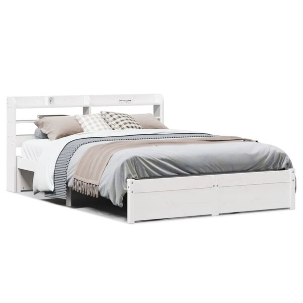 vidaXL Bettgestell mit Kopfteil ohne Matratze Wei&szlig; 140x190 cm