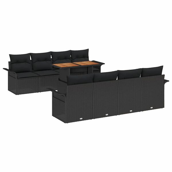 vidaXL Garten-Sofa-Set mit Speicher 9 pcs Schwarz Poly Rattan