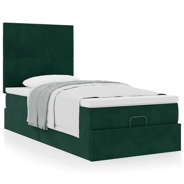 vidaXL Ottoman-Bett mit Matratzen Dunkelgr&uuml;n 90x190 cm Samt