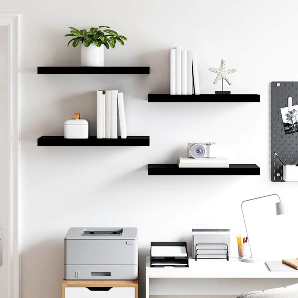 vidaXL Schweberegale 4 Stk. Hochglanz-Schwarz 60x23,5x3,8 cm MDF