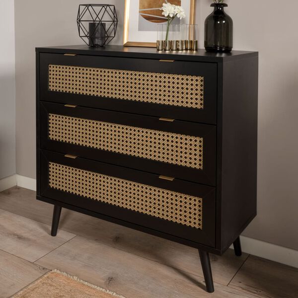 Finori Kommode Vienna 03A Schwarz und Rattan-Druck