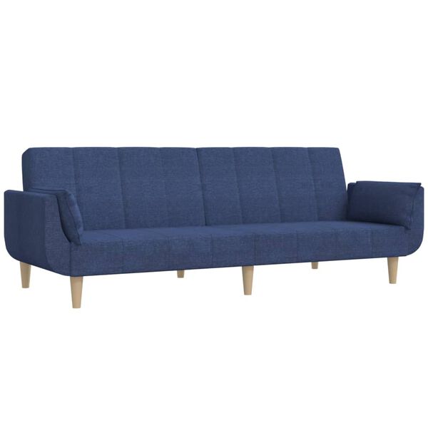 vidaXL Schlafsofa 2-Sitzer mit Hocker & Zwei Kissen Blau Stoff