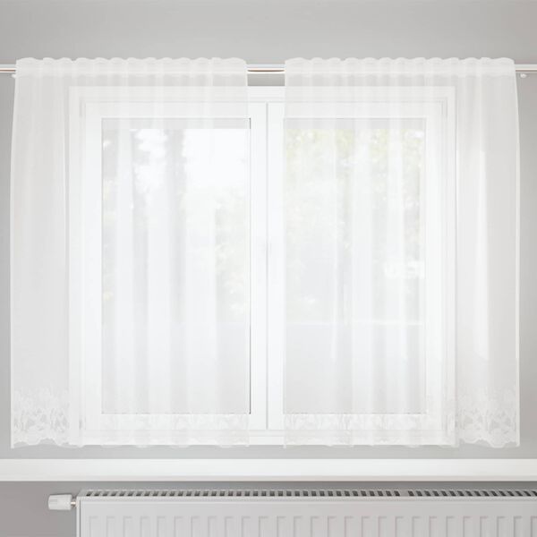 vidaXL Spitzenvorhang mit Vorh&auml;ngen Floral Wei&szlig; 180 x 150 cm Polyester