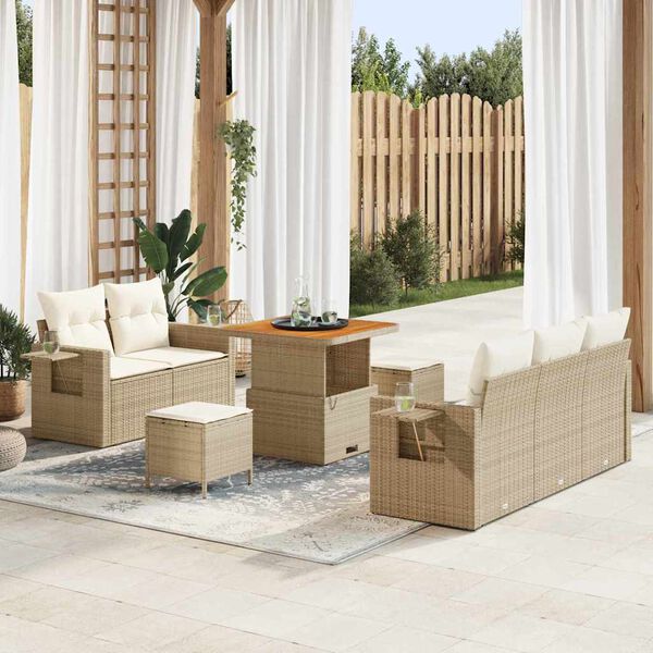 vidaXL Gartensofa-set mit Kissen 8 pcs Beige Poly-Rattan