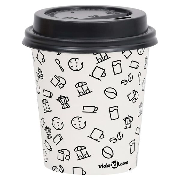 vidaXL Pappbecher mit Deckel 200 ml 100 Stk. Wei&szlig; und Schwarz