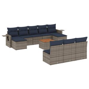 vidaXL 11-teiliges Gartensofa-Set mit Kissen, grau, Polyrattan