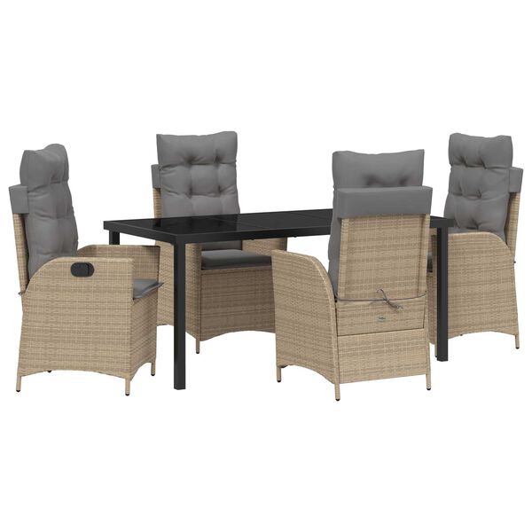vidaXL Garten Essgruppe mit Kissen 5 pcs Beige Poly-Rattan