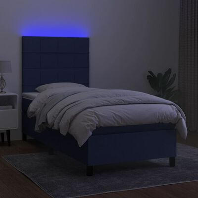 vidaXL Boxspringbett mit Matratze & LED Blau 90x190 cm Stoff