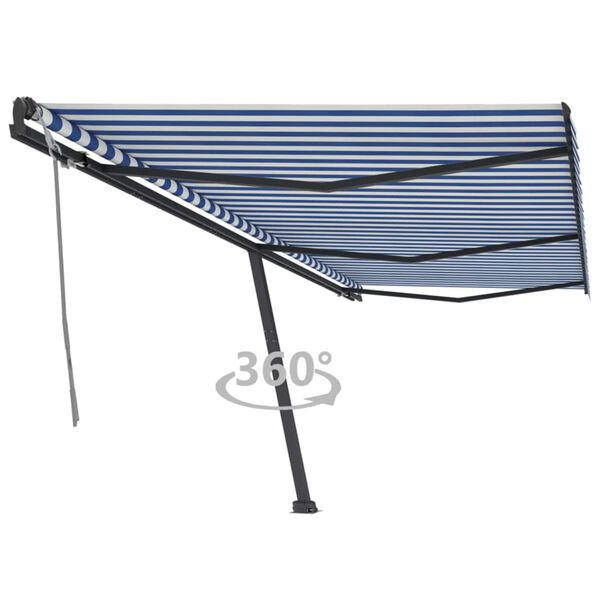vidaXL Standmarkise Manuell Einziehbar 600x300 cm Blau/Wei&szlig;